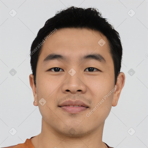 Neutral asian young-adult male with short  black hair and brown eyes