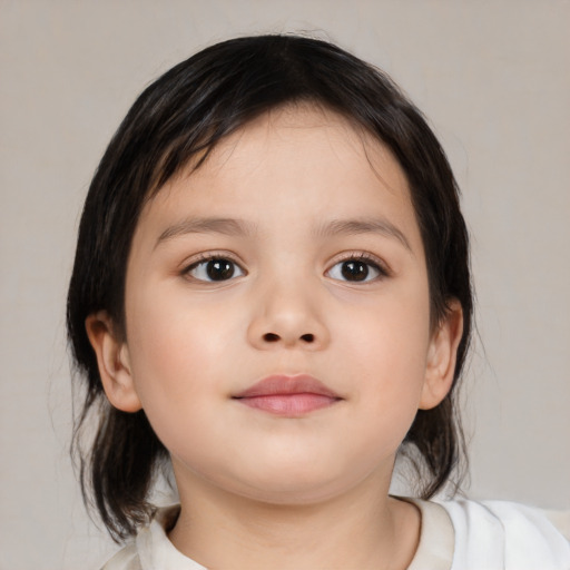 Neutral asian child female with medium  brown hair and brown eyes