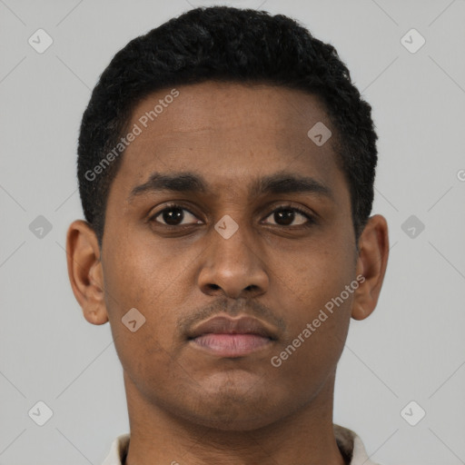 Neutral black young-adult male with short  brown hair and brown eyes