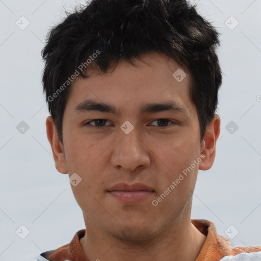 Neutral asian young-adult male with short  brown hair and brown eyes