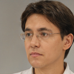 Neutral white adult male with short  brown hair and brown eyes