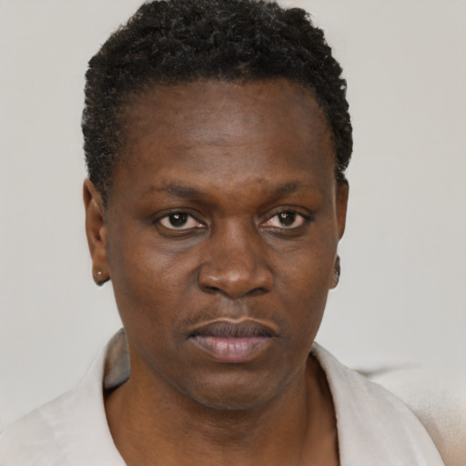 Neutral black young-adult male with short  brown hair and brown eyes
