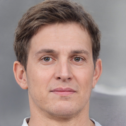 Neutral white adult male with short  brown hair and brown eyes