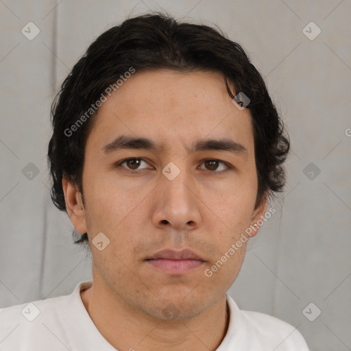 Neutral asian young-adult male with short  brown hair and brown eyes