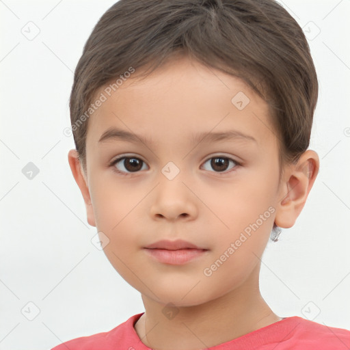 Neutral white child female with short  brown hair and brown eyes