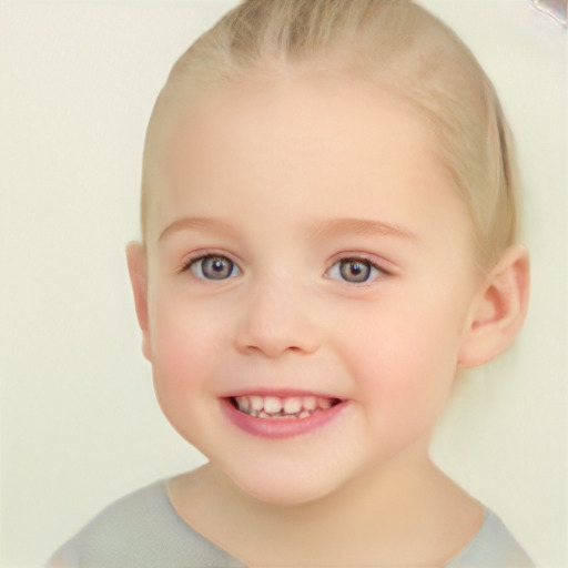 Joyful white child female with short  blond hair and brown eyes