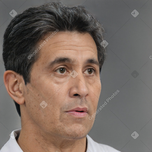 Neutral white adult male with short  brown hair and brown eyes