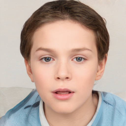 Neutral white child female with short  brown hair and brown eyes