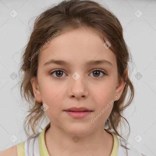 Neutral white child female with medium  brown hair and brown eyes