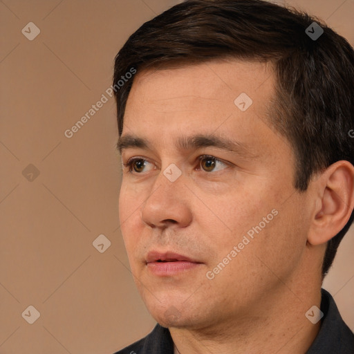 Neutral white adult male with short  brown hair and brown eyes