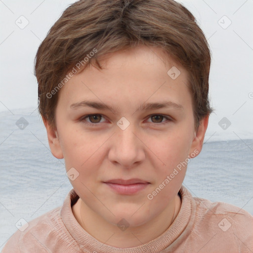 Neutral white child female with short  brown hair and brown eyes