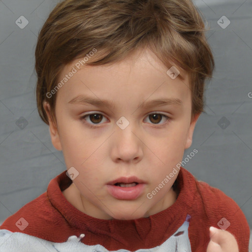 Neutral white child female with short  brown hair and brown eyes