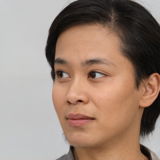 Neutral asian young-adult male with medium  black hair and brown eyes