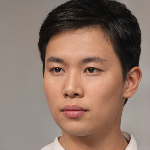 Neutral asian young-adult male with short  black hair and brown eyes