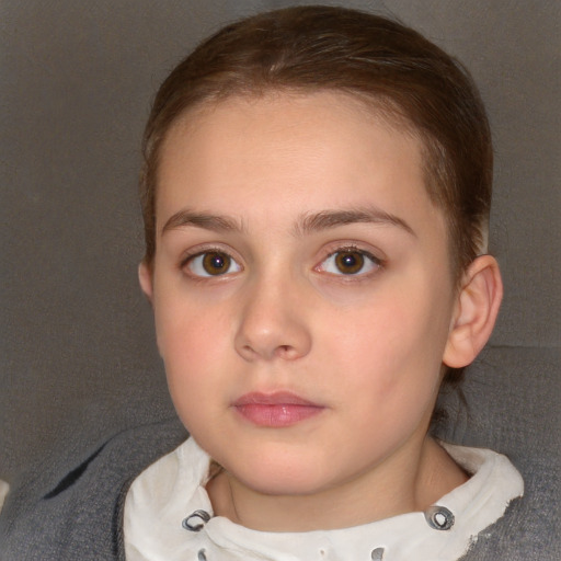 Neutral white young-adult female with short  brown hair and brown eyes