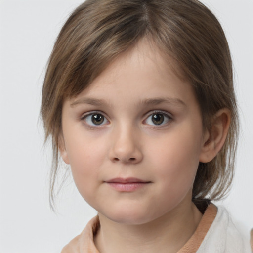 Neutral white child female with medium  brown hair and brown eyes