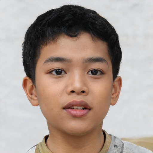 Neutral asian child male with short  black hair and brown eyes