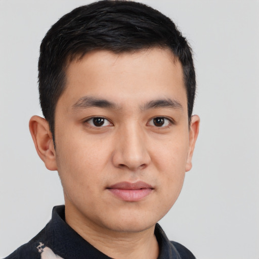 Neutral white young-adult male with short  black hair and brown eyes