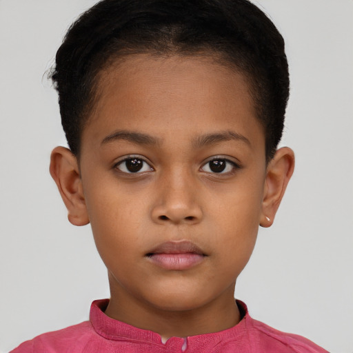 Neutral latino child female with short  brown hair and brown eyes