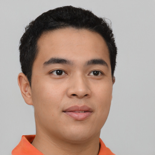 Neutral asian young-adult male with short  brown hair and brown eyes