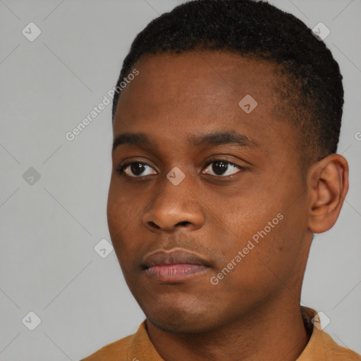 Neutral black young-adult male with short  brown hair and brown eyes