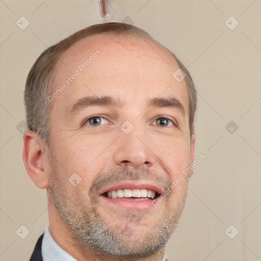 Neutral white adult male with short  brown hair and grey eyes