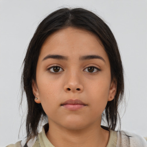 Neutral asian young-adult female with medium  brown hair and brown eyes