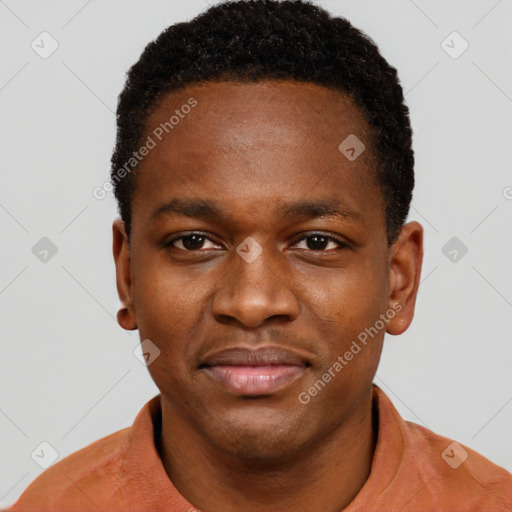 Neutral black young-adult male with short  brown hair and brown eyes