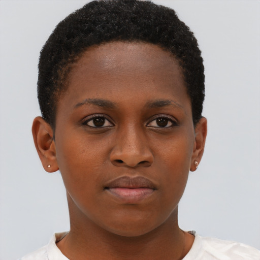 Neutral black young-adult female with short  brown hair and brown eyes