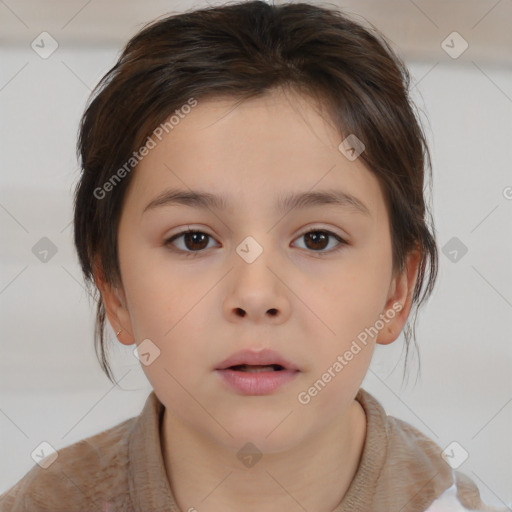 Neutral white child female with medium  brown hair and brown eyes