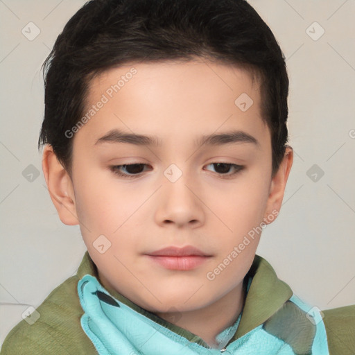 Neutral asian child male with short  brown hair and brown eyes