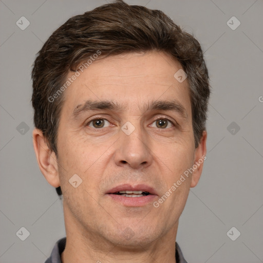 Neutral white adult male with short  brown hair and brown eyes