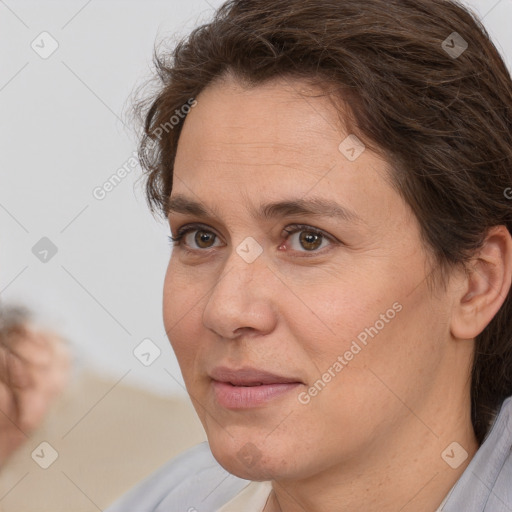 Neutral white adult female with medium  brown hair and brown eyes