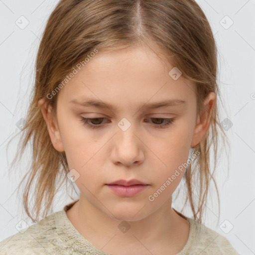 Neutral white child female with medium  brown hair and brown eyes