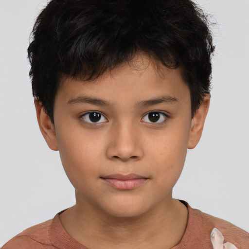 Neutral asian child male with short  brown hair and brown eyes