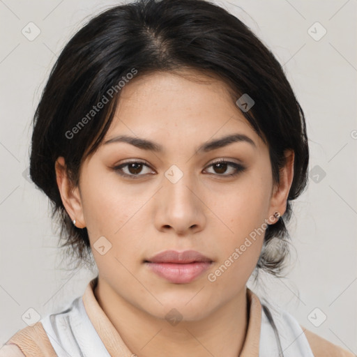 Neutral asian young-adult female with medium  brown hair and brown eyes