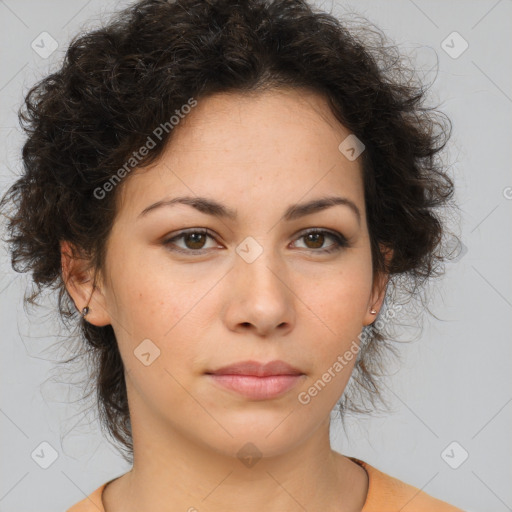 Neutral asian young-adult female with medium  brown hair and brown eyes