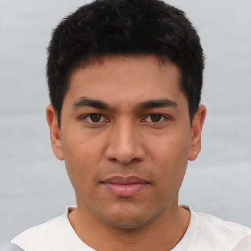 Neutral asian young-adult male with short  brown hair and brown eyes