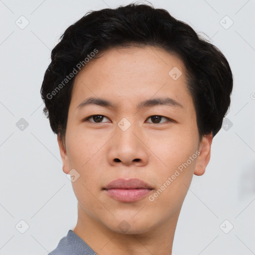 Neutral asian young-adult male with short  black hair and brown eyes