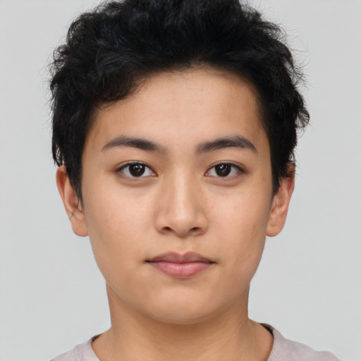 Neutral asian young-adult female with short  black hair and brown eyes