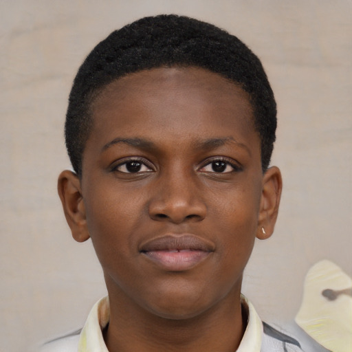 Neutral black young-adult female with short  brown hair and brown eyes
