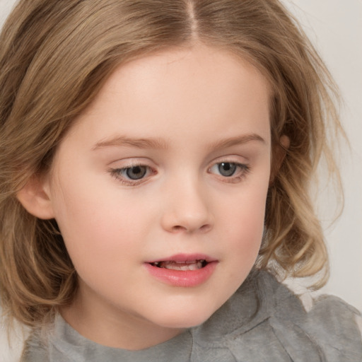 Neutral white child female with medium  brown hair and brown eyes