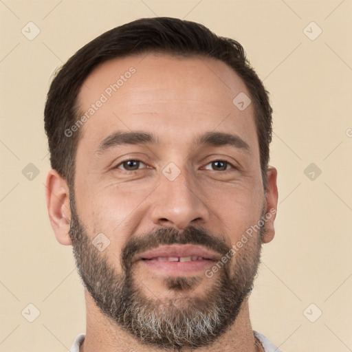 Neutral white adult male with short  brown hair and brown eyes