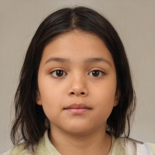 Neutral asian child female with medium  brown hair and brown eyes