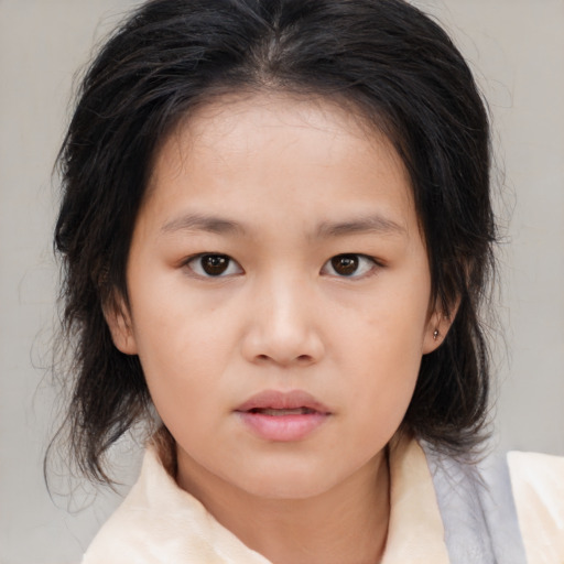 Neutral asian child female with medium  brown hair and brown eyes