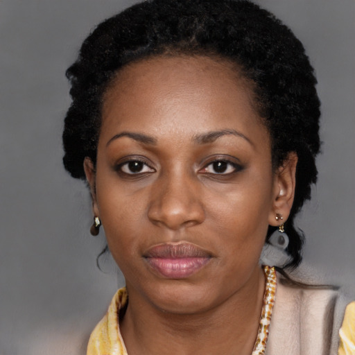 Neutral black young-adult female with long  black hair and brown eyes