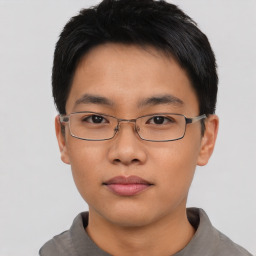 Neutral asian young-adult male with short  black hair and brown eyes