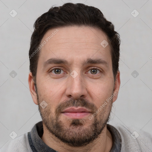 Neutral white adult male with short  brown hair and brown eyes