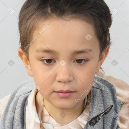 Neutral white child female with short  brown hair and brown eyes