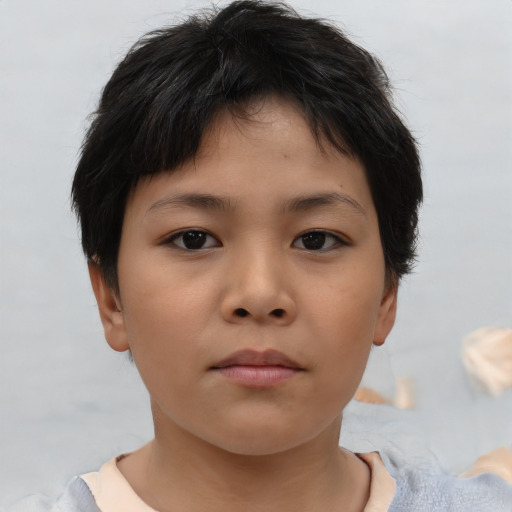 Neutral asian young-adult female with short  brown hair and brown eyes